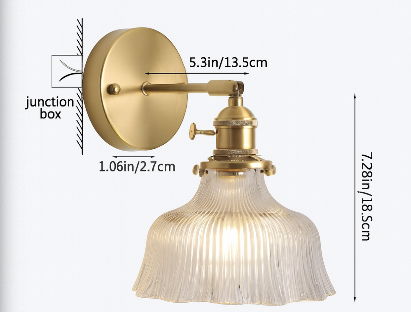 Brass Glass Flower Wall Light with Arm Mount