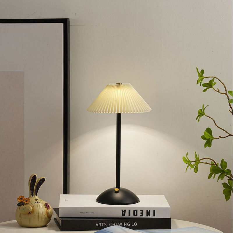 Brass Table Lamp with Pleated Shade Design