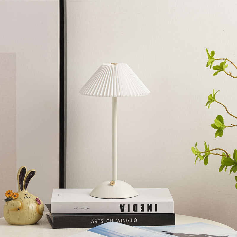 Brass Table Lamp with Pleated Shade Design