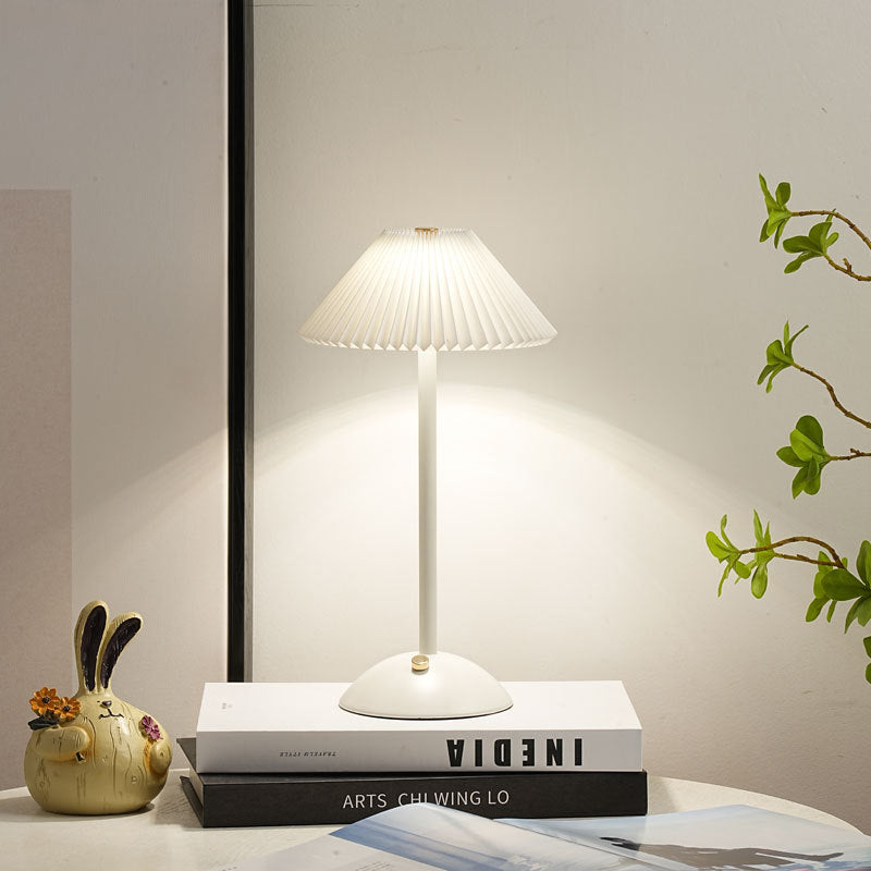 Brass Table Lamp with Pleated Shade Design