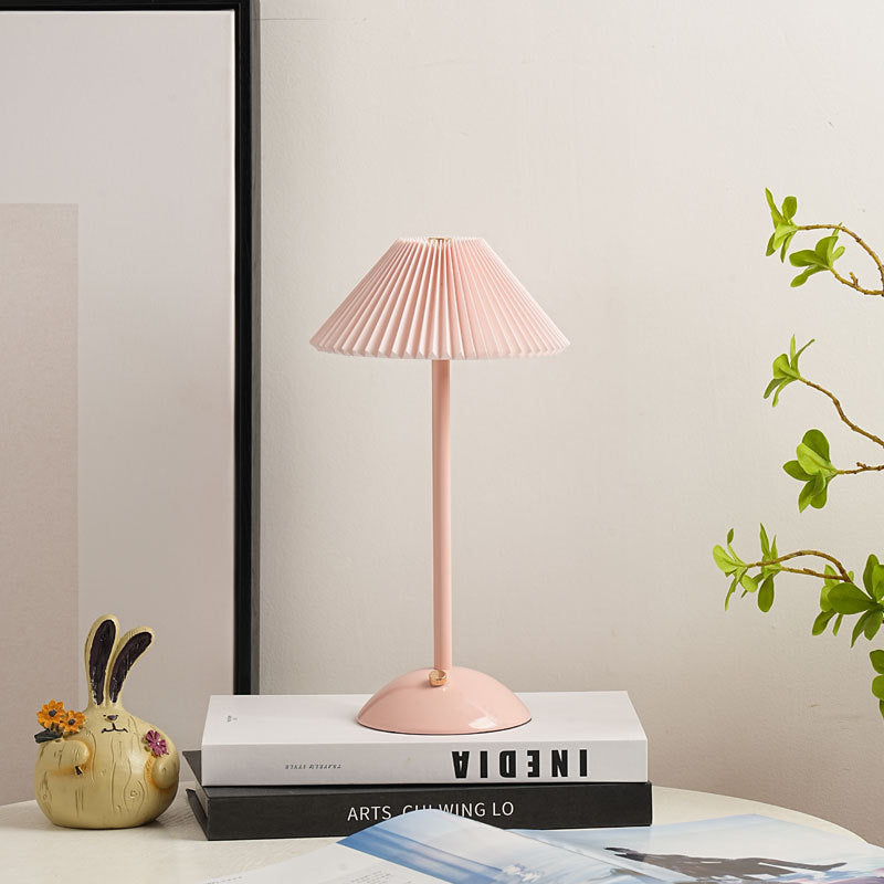 Brass Table Lamp with Pleated Shade Design