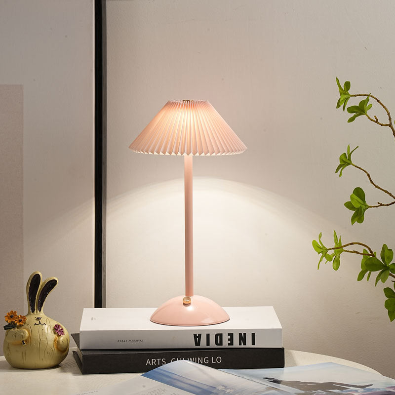 Brass Table Lamp with Pleated Shade Design