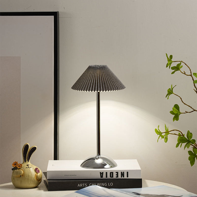 Brass Table Lamp with Pleated Shade Design