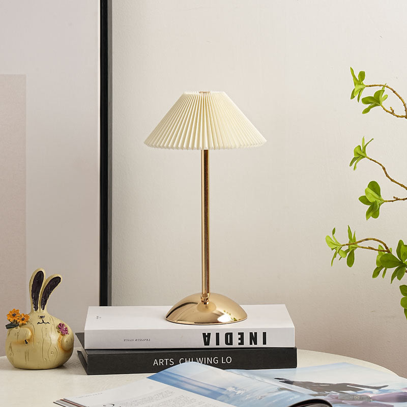 Brass Table Lamp with Pleated Shade Design