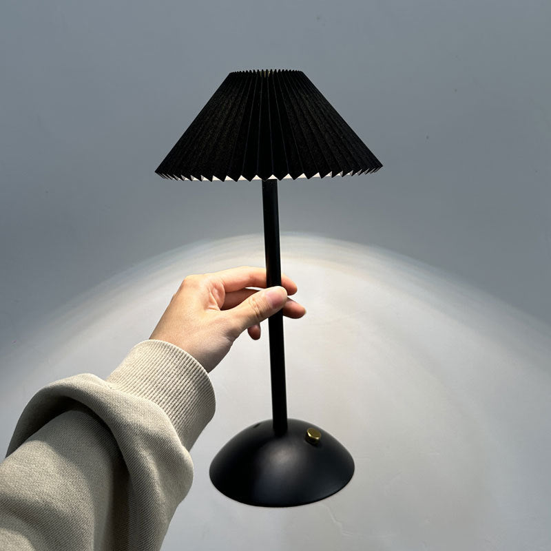 Brass Table Lamp with Pleated Shade Design