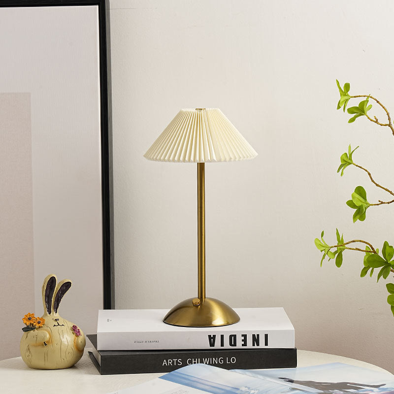 Brass Table Lamp with Pleated Shade Design