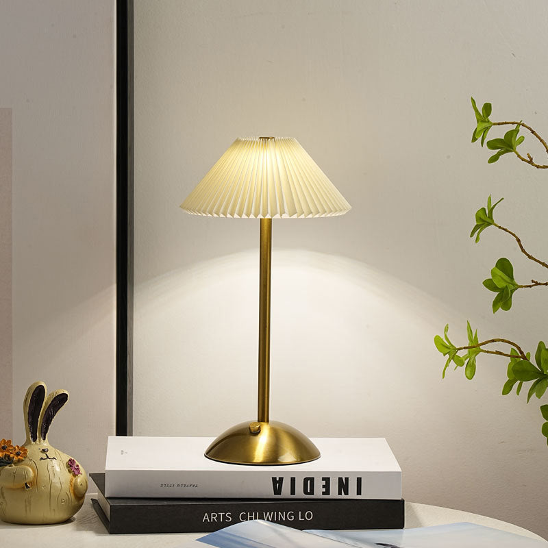 Brass Table Lamp with Pleated Shade Design