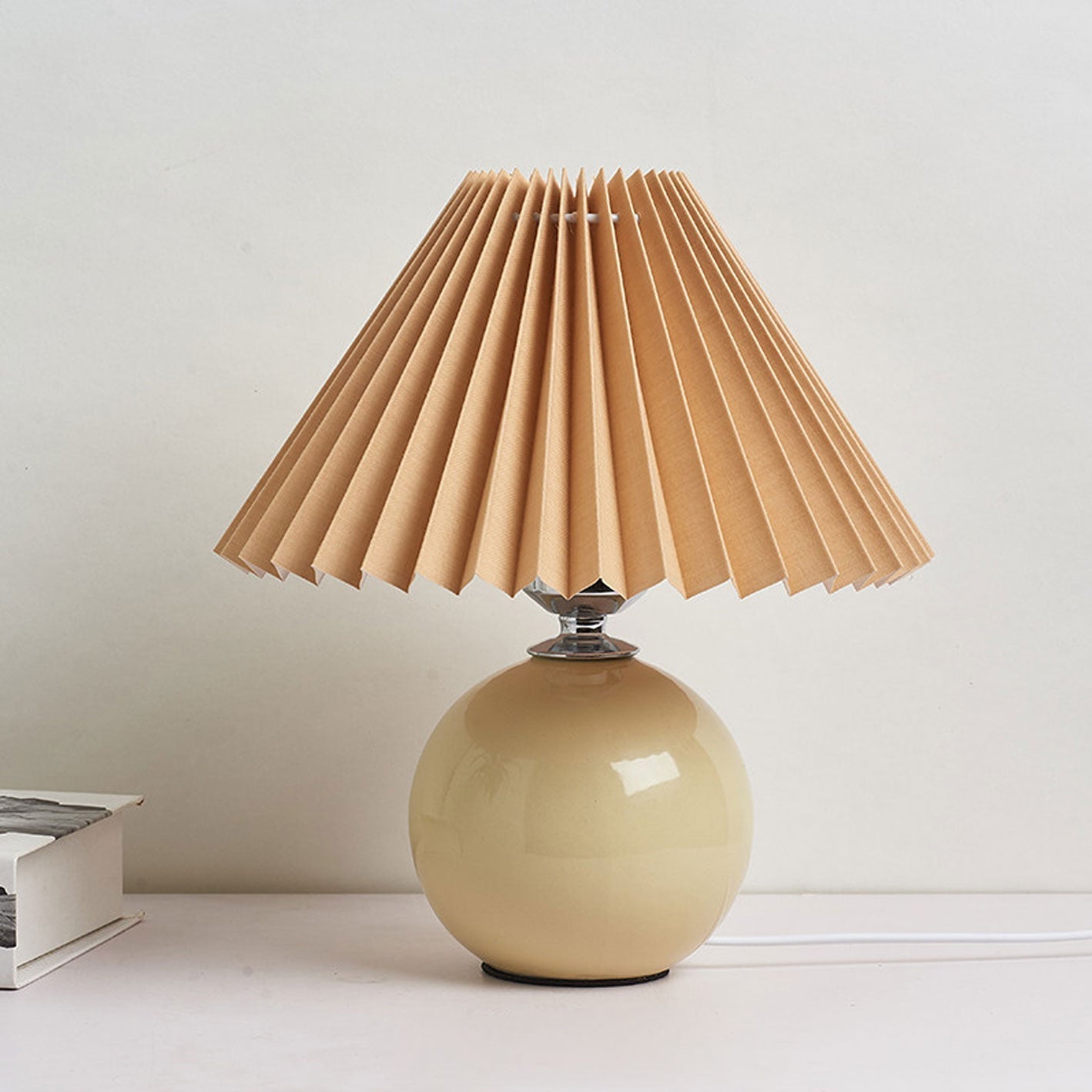 Ceramic Table Lamp with Pleated Shade Design