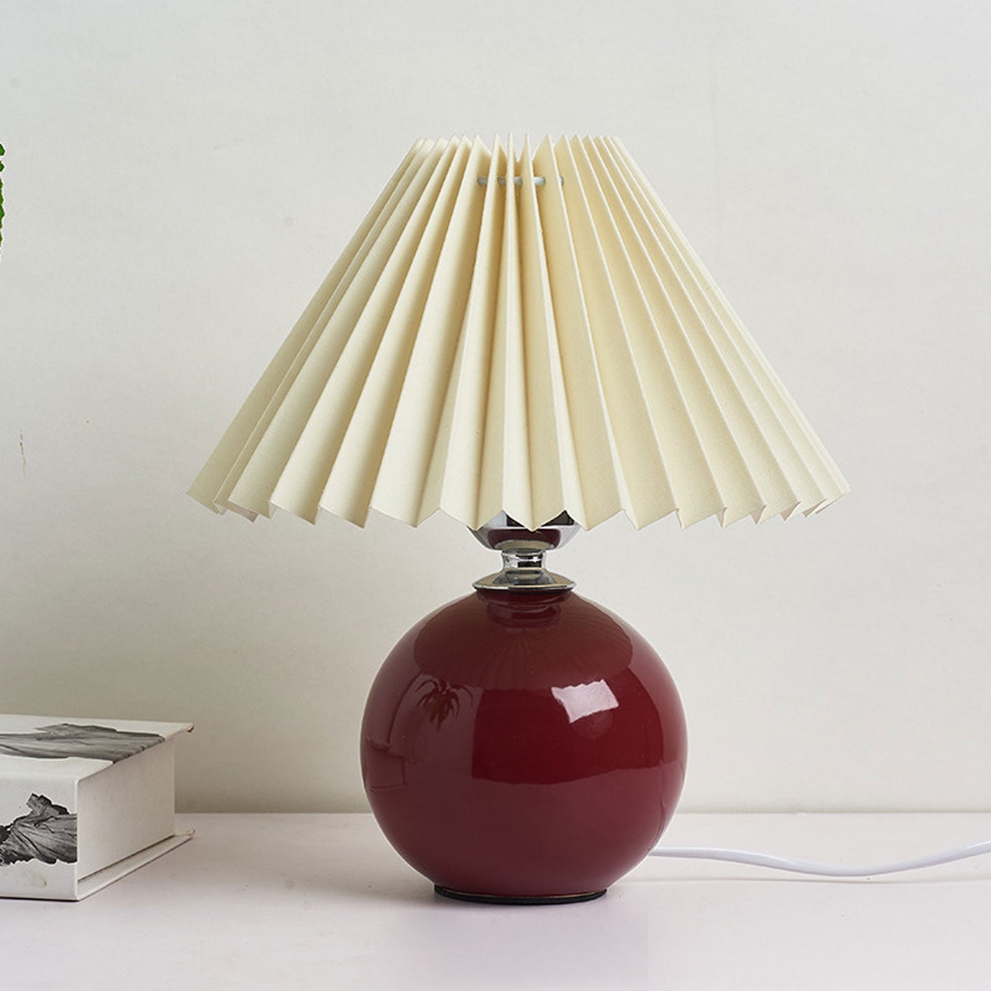Ceramic Table Lamp with Pleated Shade Design