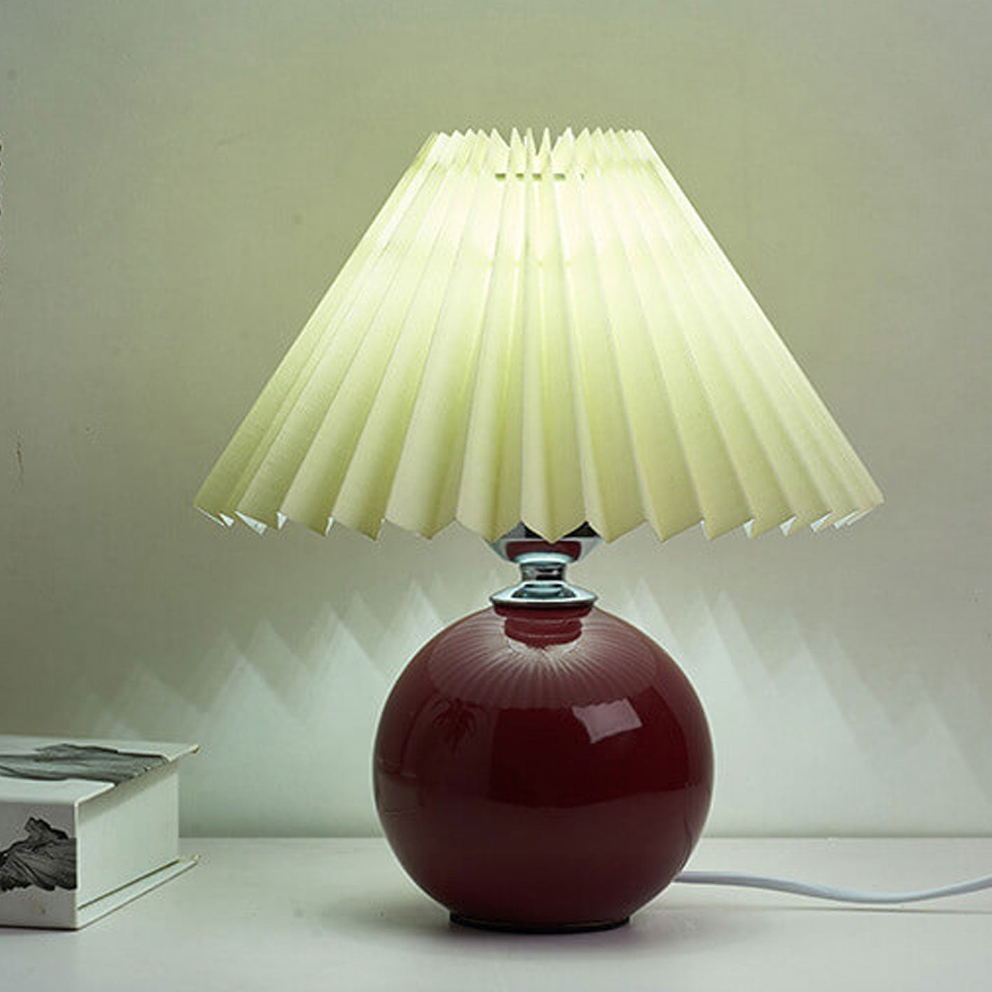 Ceramic Table Lamp with Pleated Shade Design