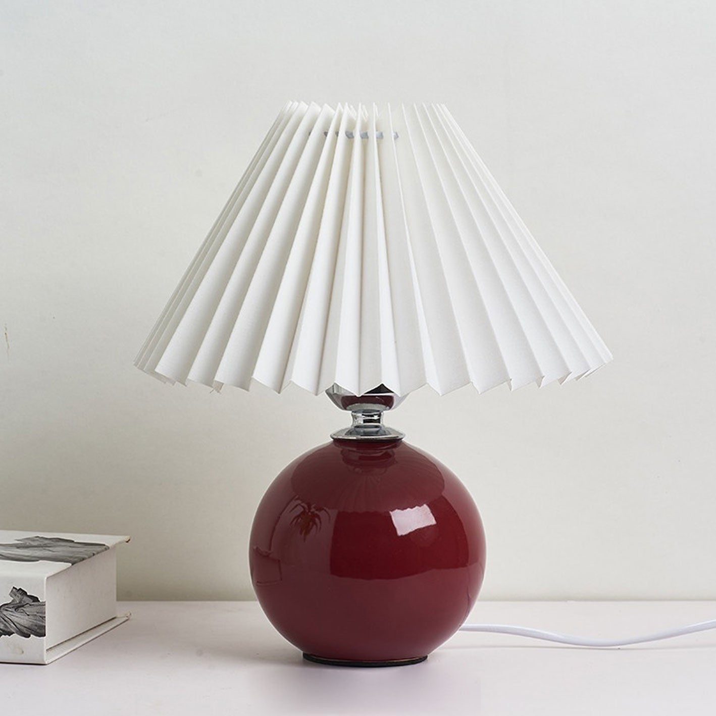 Ceramic Table Lamp with Pleated Shade Design
