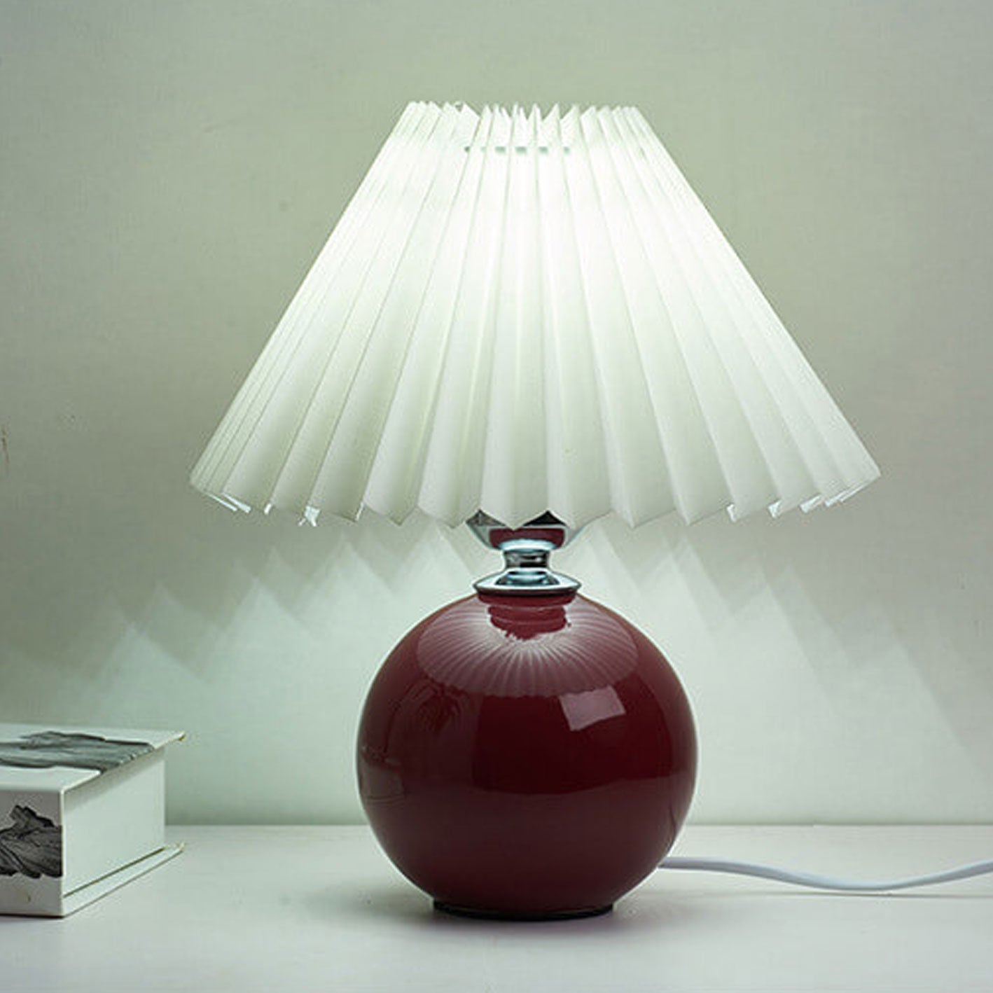 Ceramic Table Lamp with Pleated Shade Design