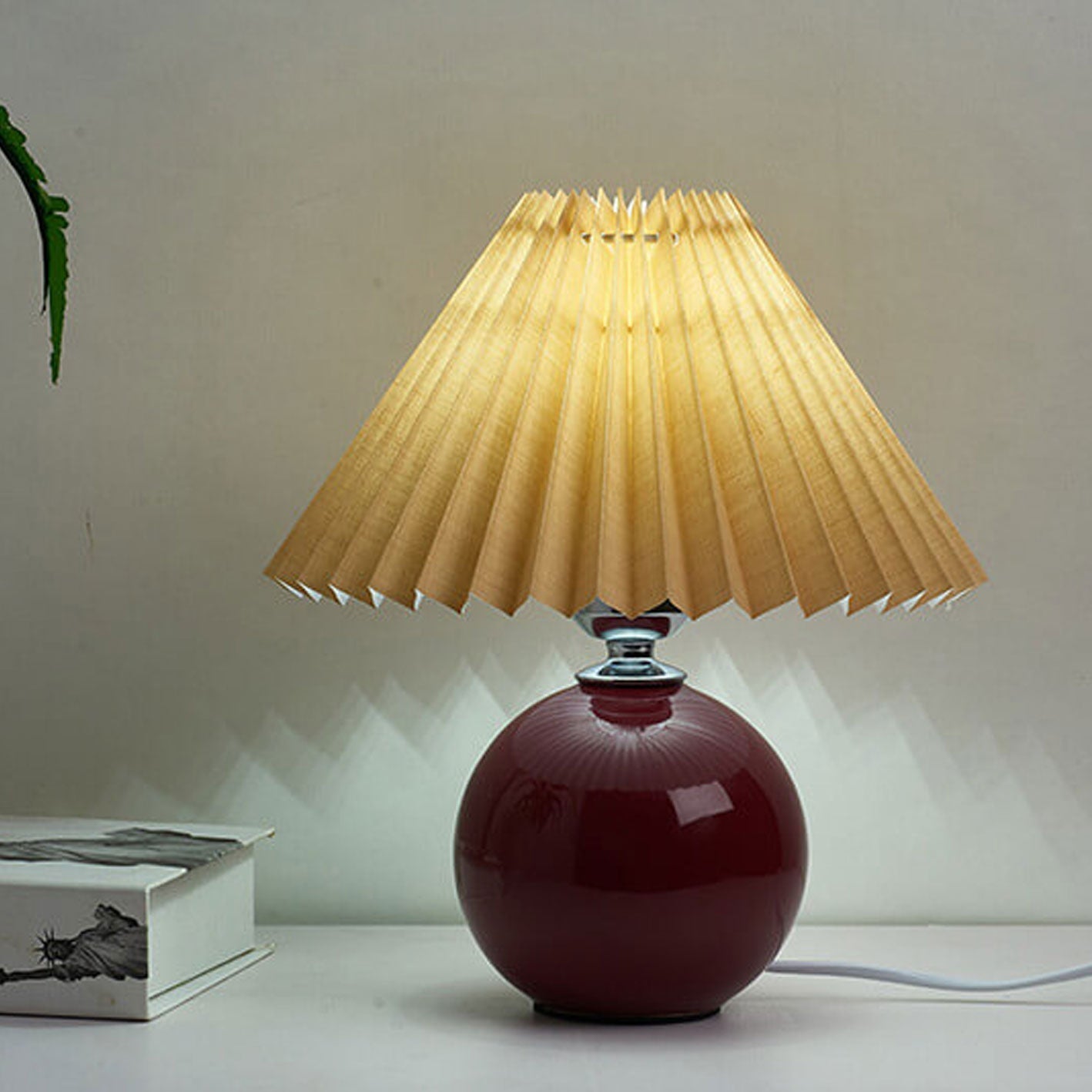 Ceramic Table Lamp with Pleated Shade Design