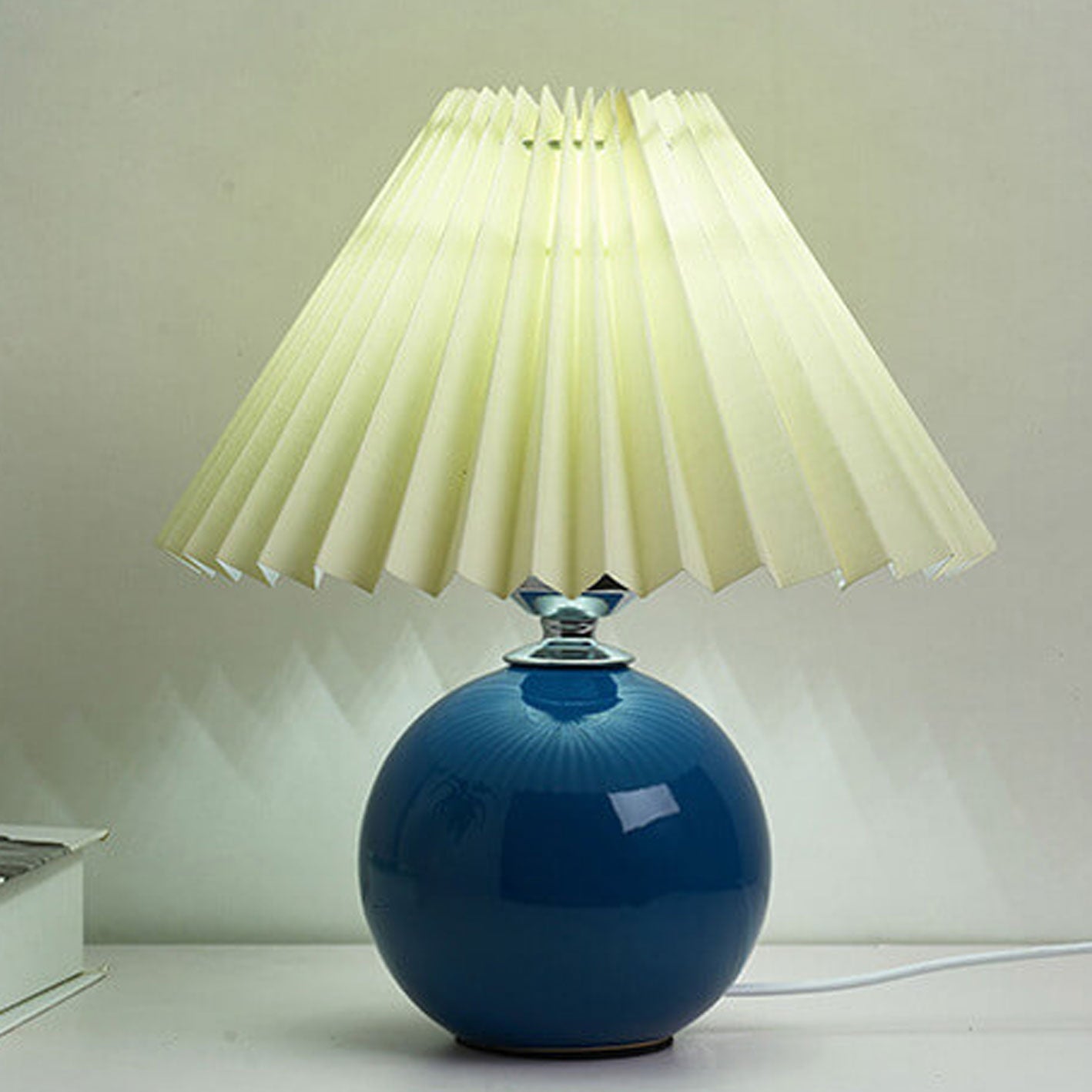 Ceramic Table Lamp with Pleated Shade Design