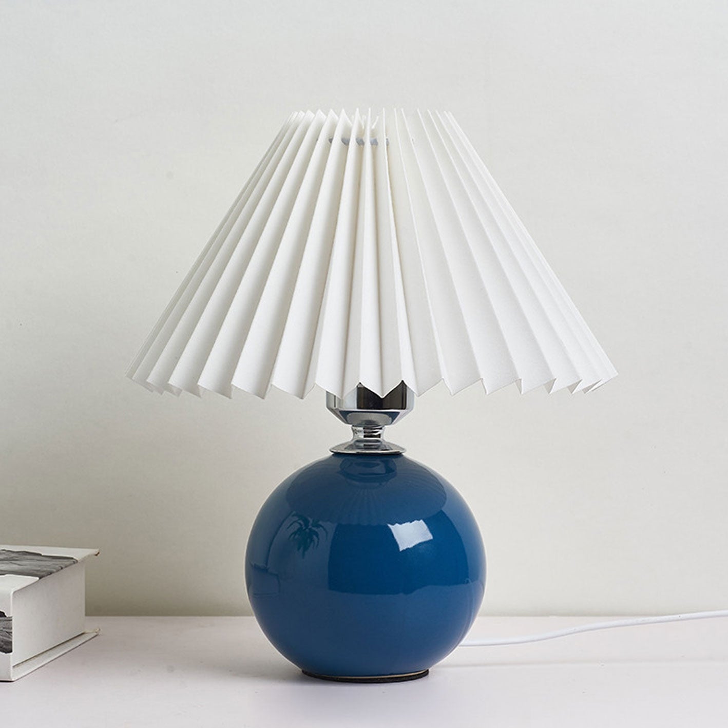Ceramic Table Lamp with Pleated Shade Design