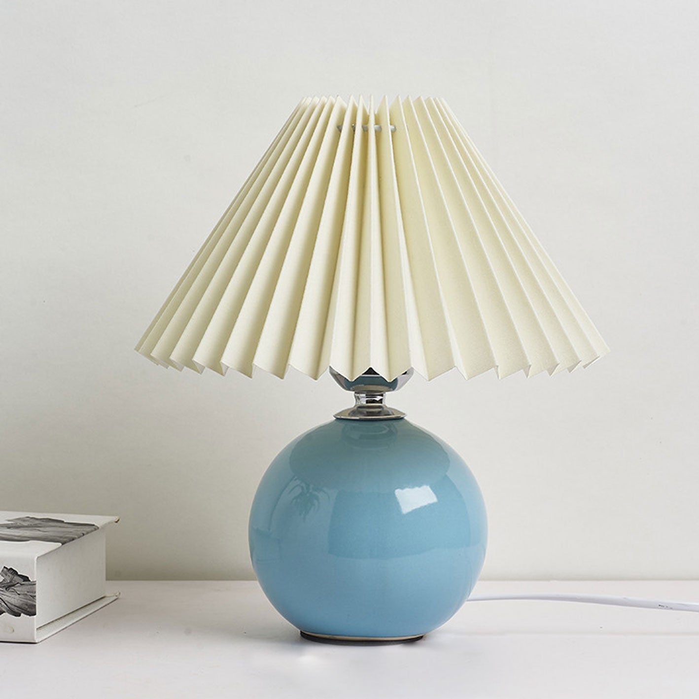 Ceramic Table Lamp with Pleated Shade Design