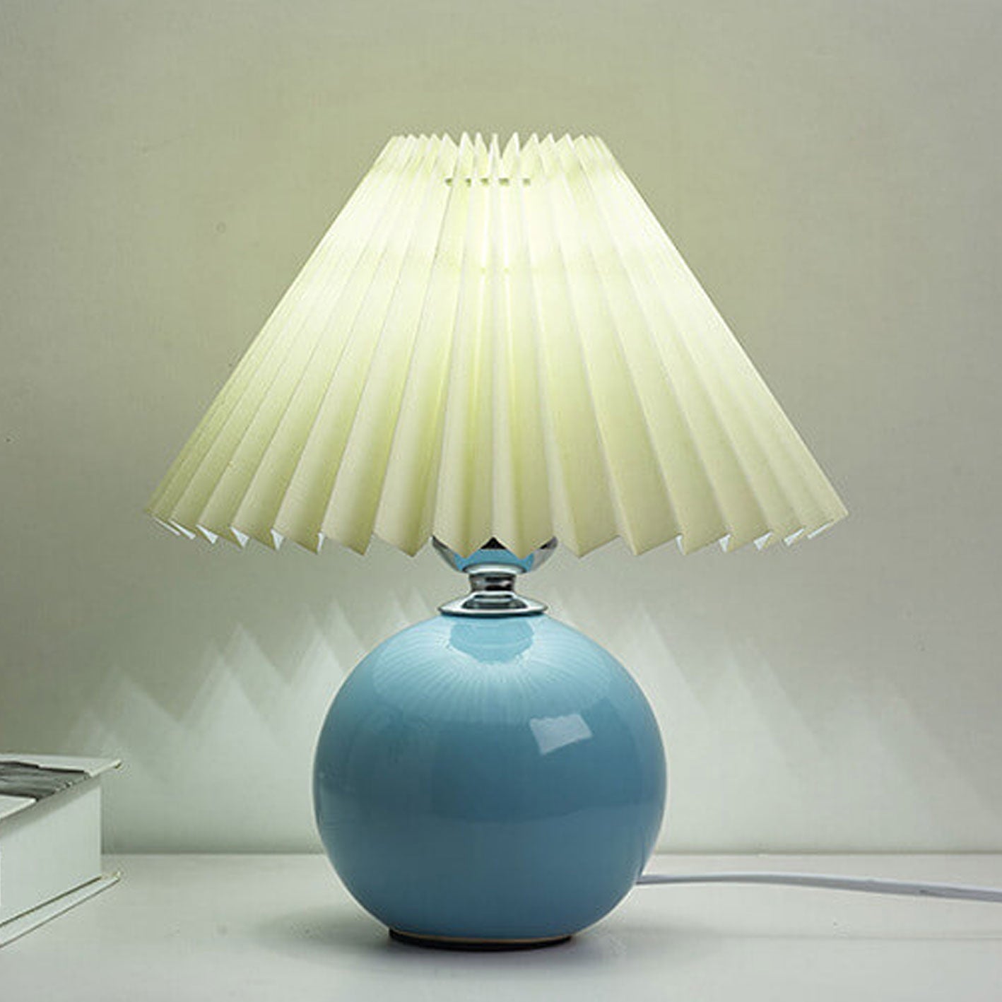 Ceramic Table Lamp with Pleated Shade Design