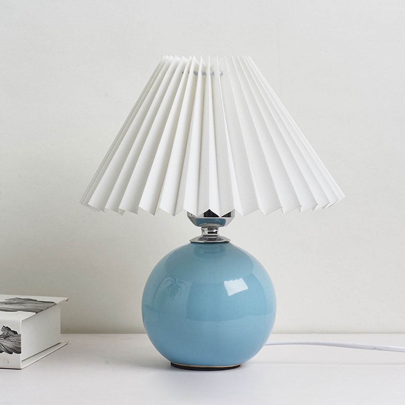 Ceramic Table Lamp with Pleated Shade Design