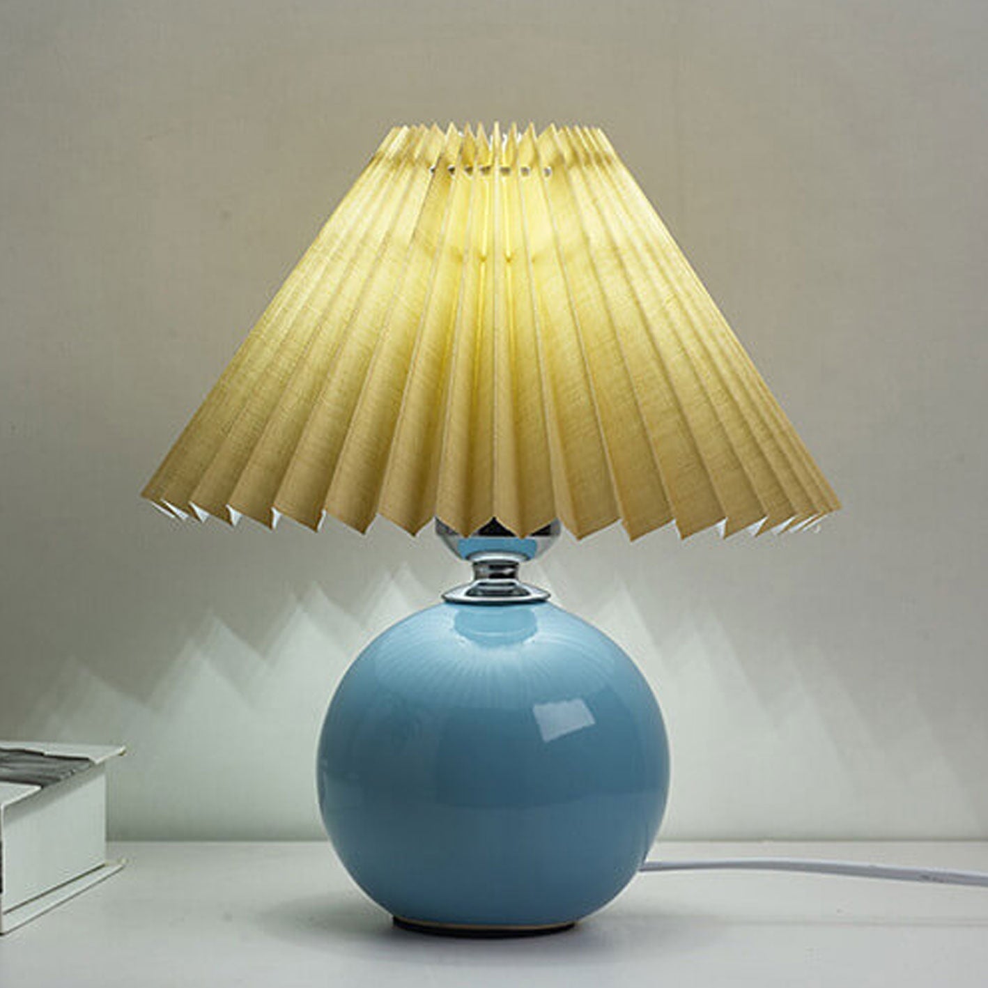Ceramic Table Lamp with Pleated Shade Design