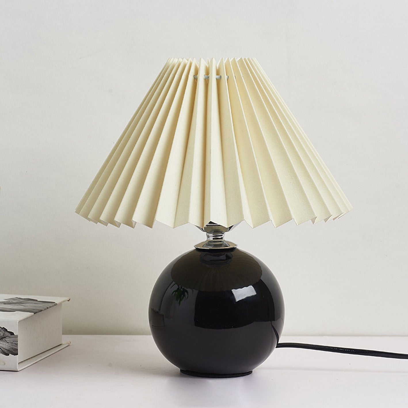 Ceramic Table Lamp with Pleated Shade Design