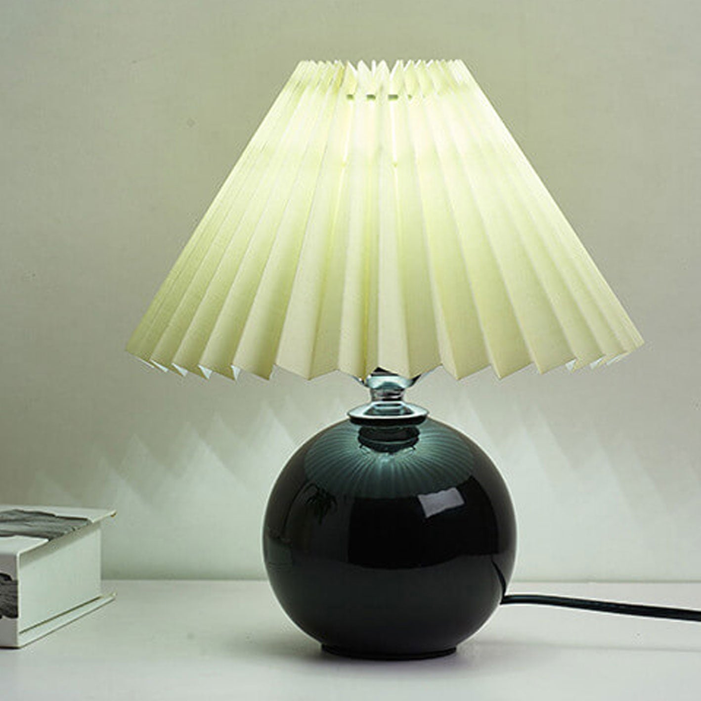 Ceramic Table Lamp with Pleated Shade Design