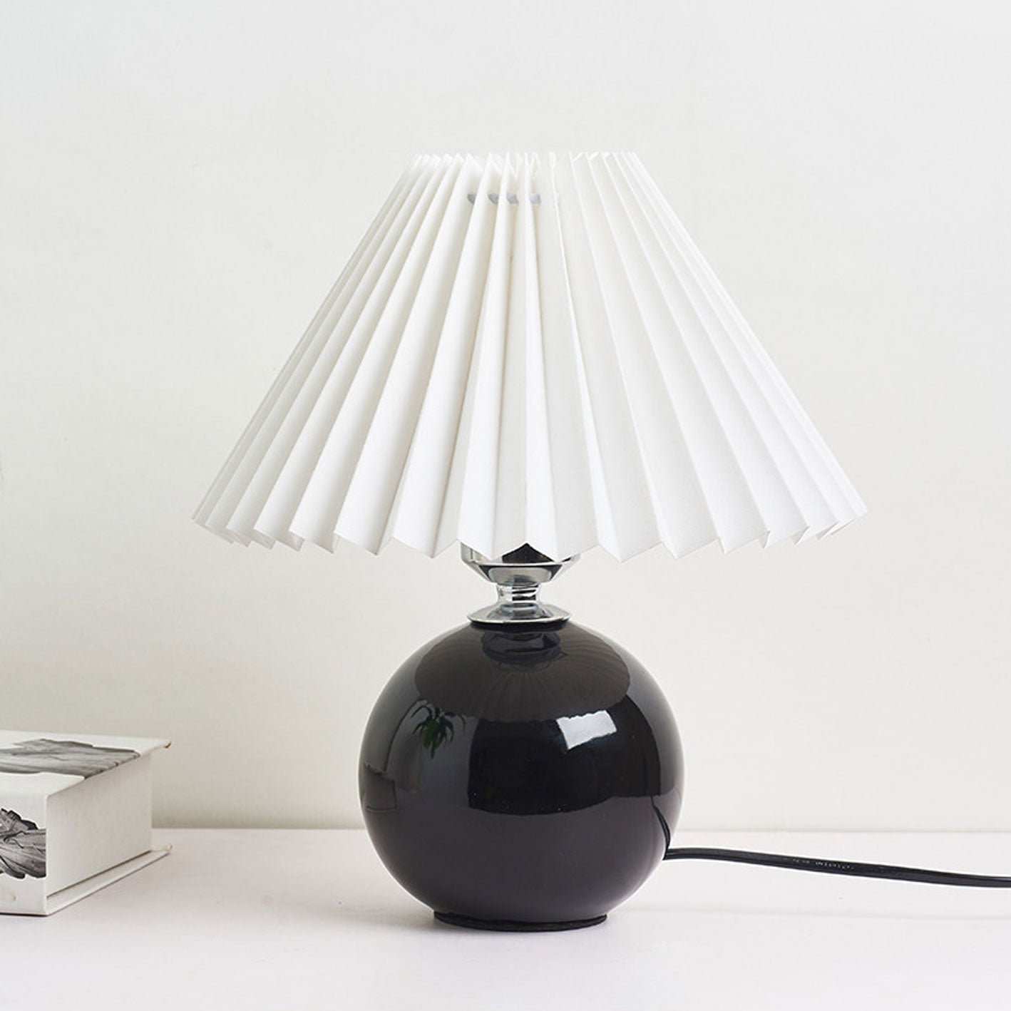Ceramic Table Lamp with Pleated Shade Design