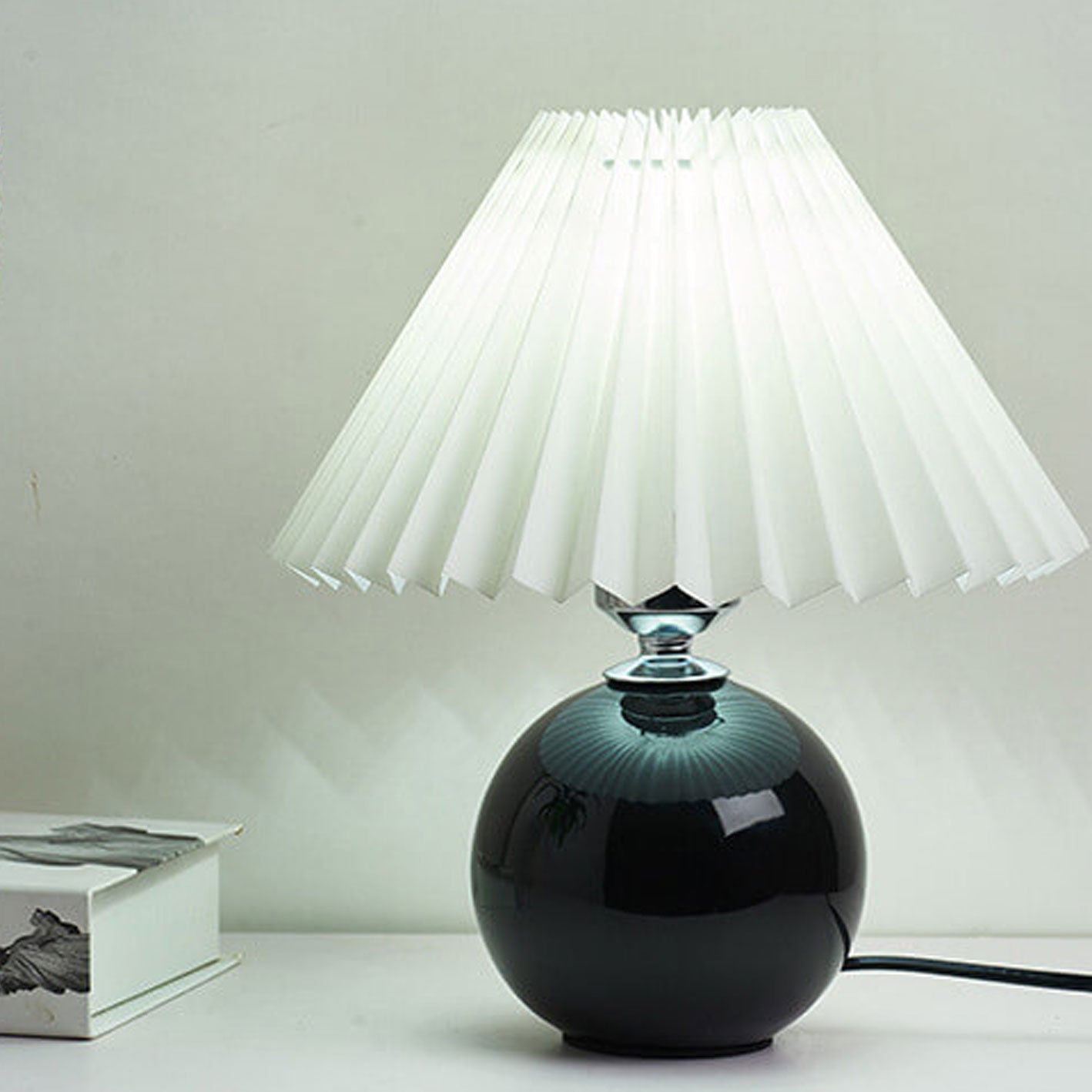 Ceramic Table Lamp with Pleated Shade Design