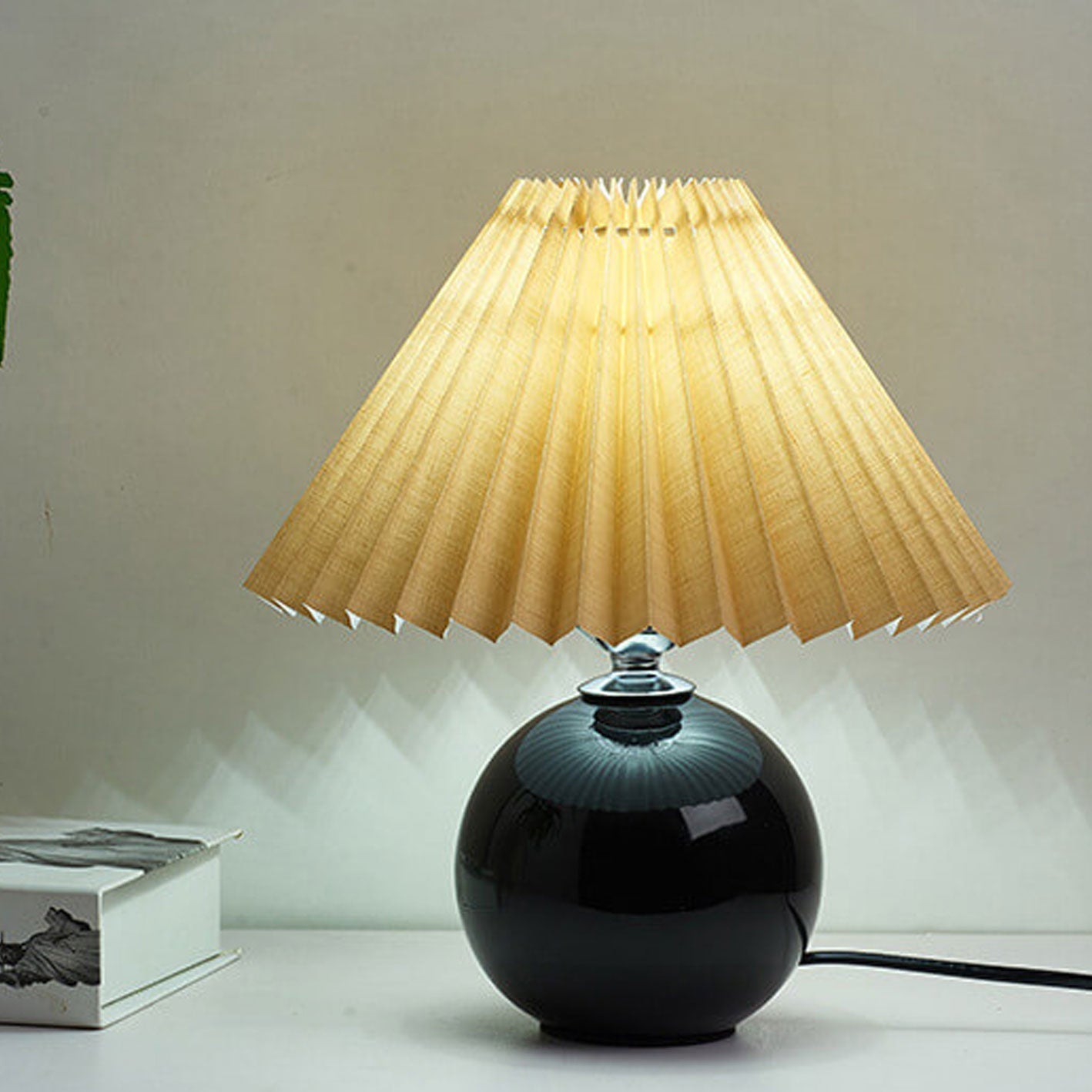 Ceramic Table Lamp with Pleated Shade Design