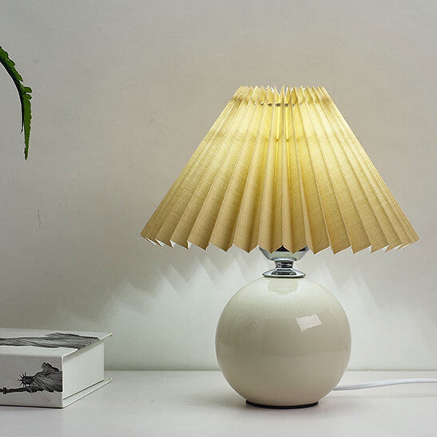 Ceramic Table Lamp with Pleated Shade Design