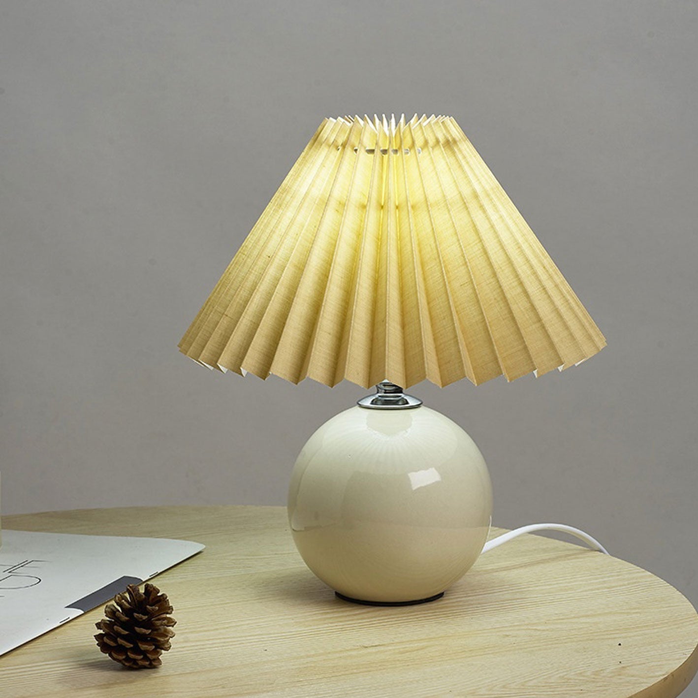 Ceramic Table Lamp with Pleated Shade Design