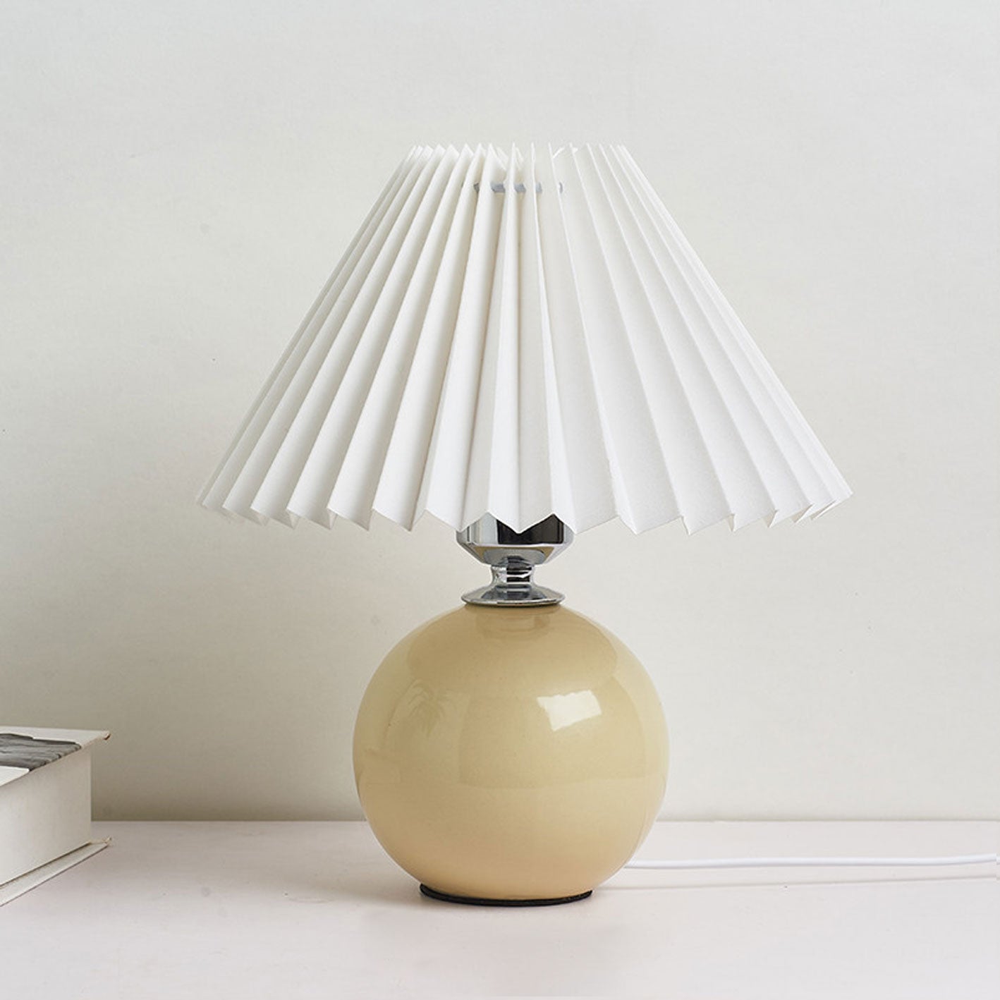 Ceramic Table Lamp with Pleated Shade Design
