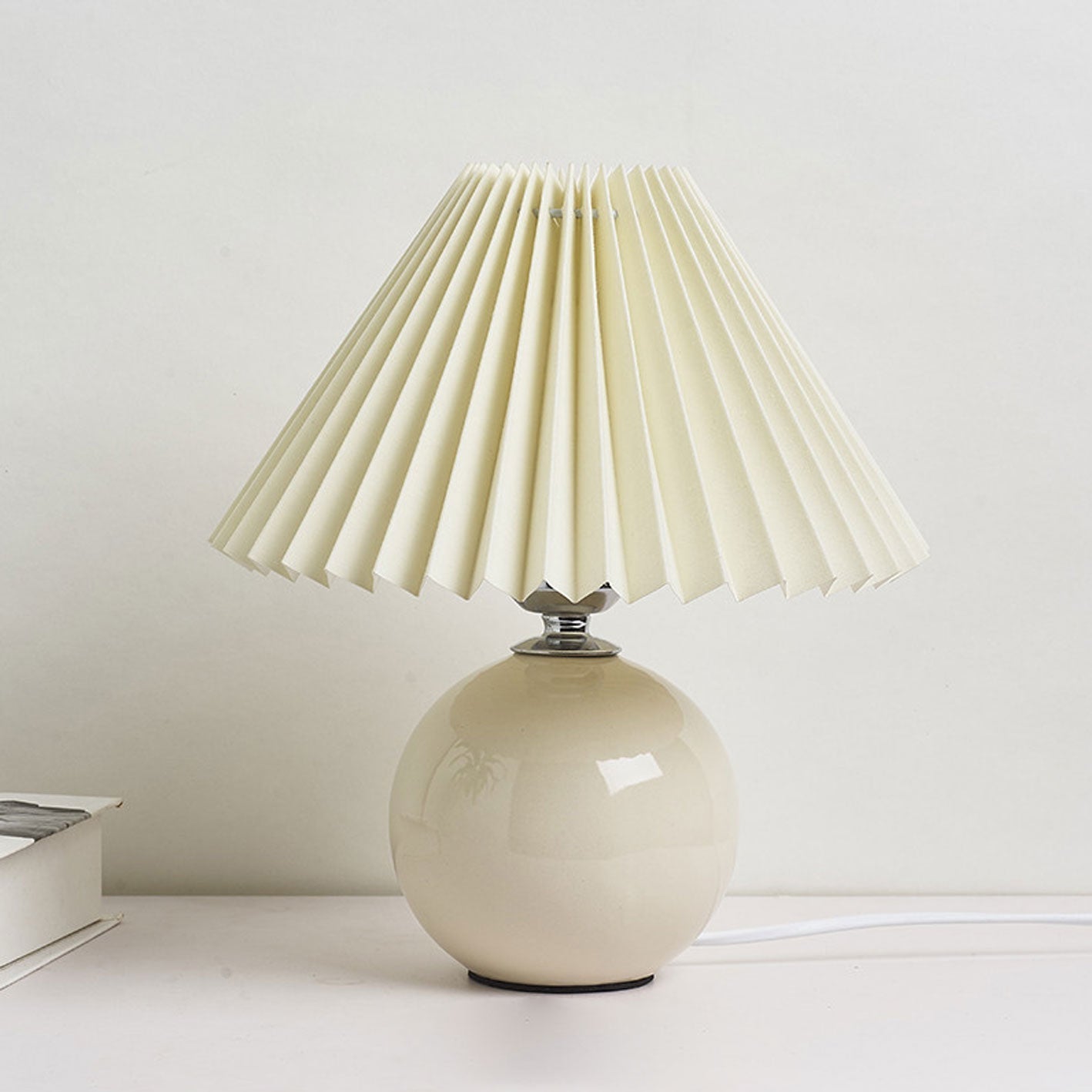 Ceramic Table Lamp with Pleated Shade Design