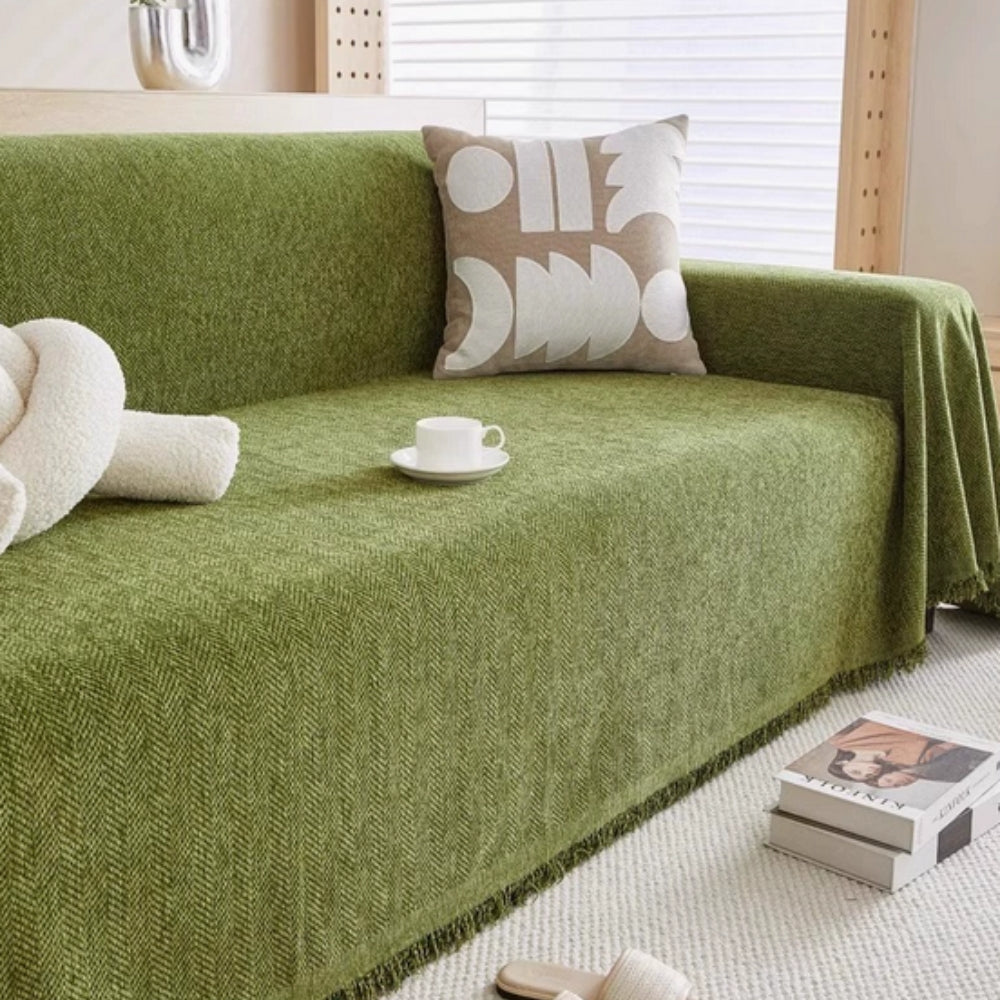 Chenille Sofa Cover with Tassel Edge Style