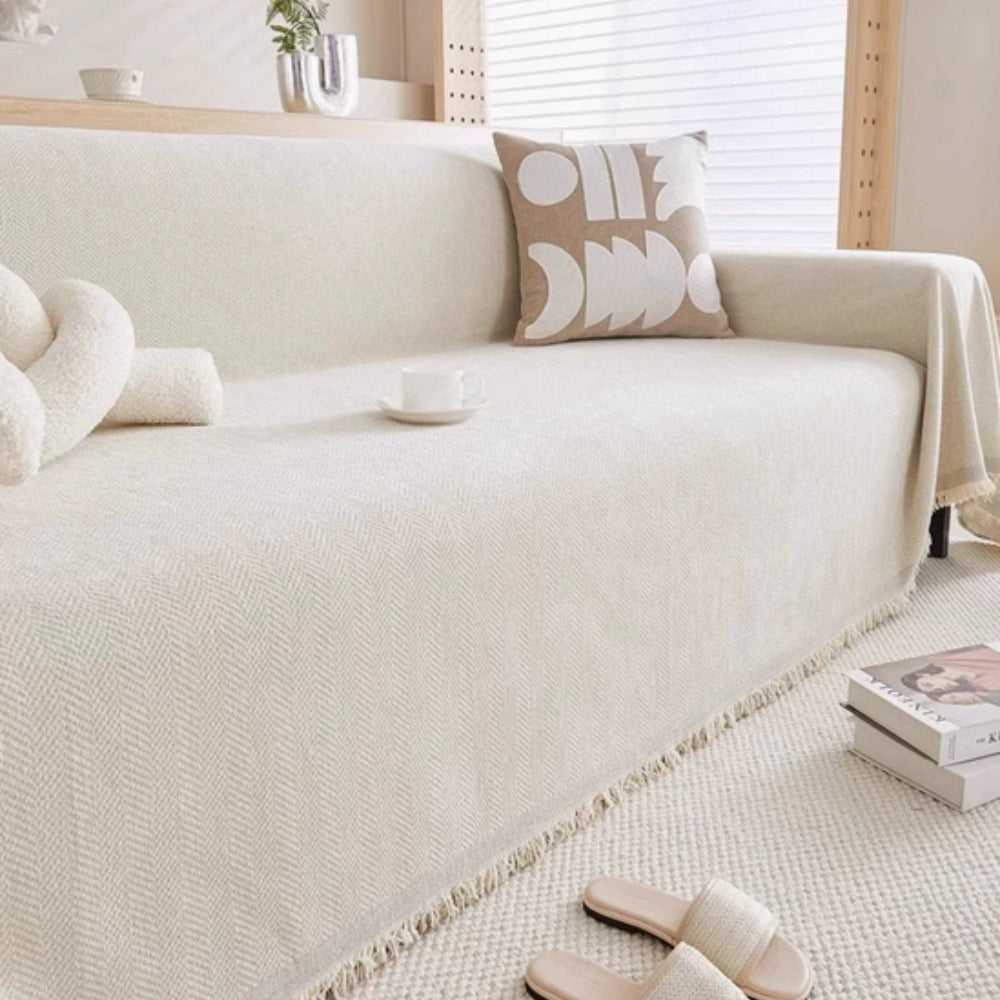 Chenille Sofa Cover with Tassel Edge Style