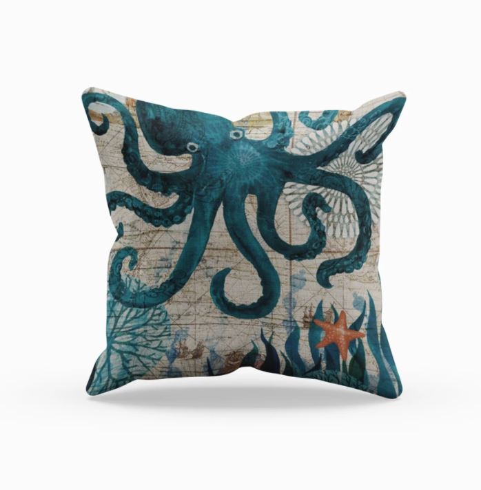 Coastal Sea Life Decorative Pillow Cover