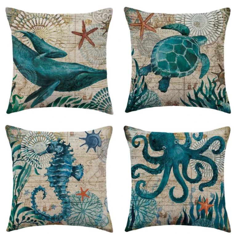 Coastal Sea Life Decorative Pillow Cover