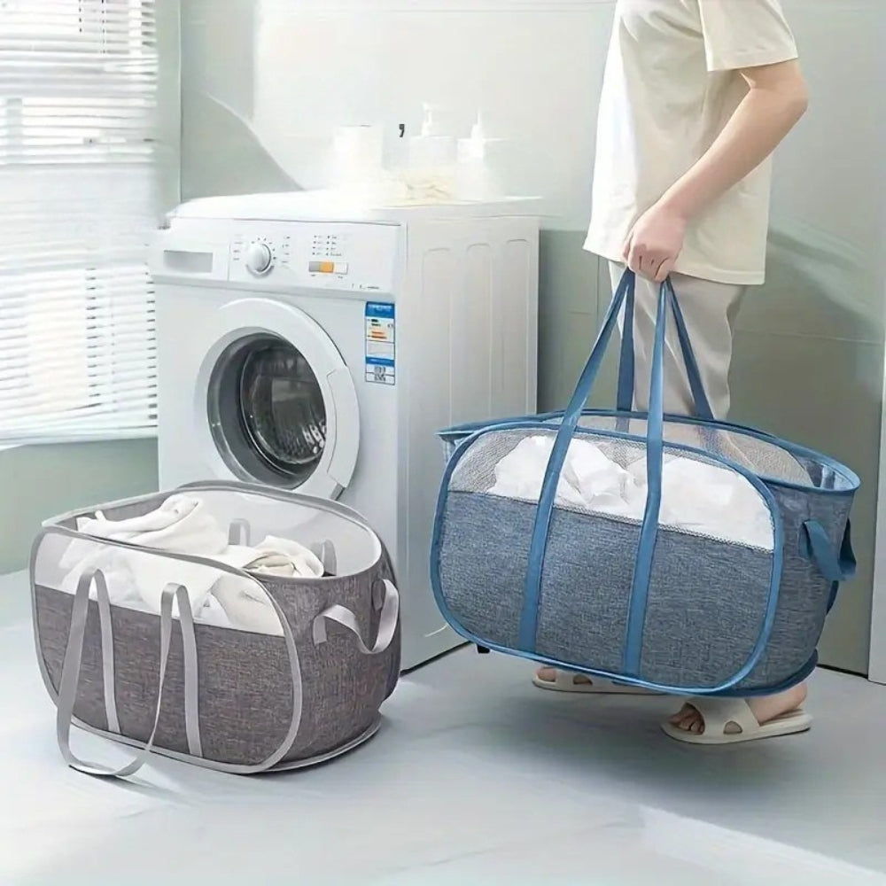Collapsible Mesh Laundry Basket with Handles