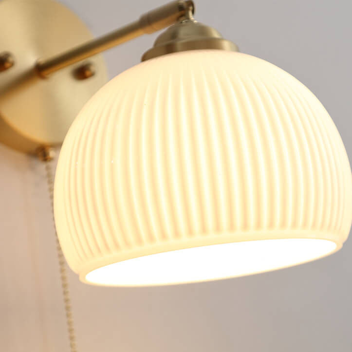 Copper Ribbed Glass Wall Sconce with Chain Pull