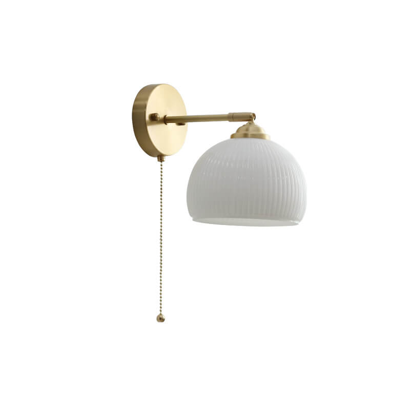 Copper Ribbed Glass Wall Sconce with Chain Pull