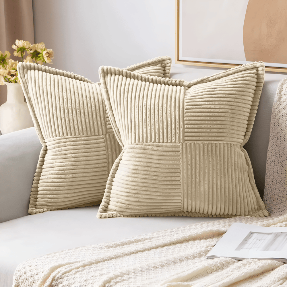 Corduroy Decorative Pillow with Ribbed Design