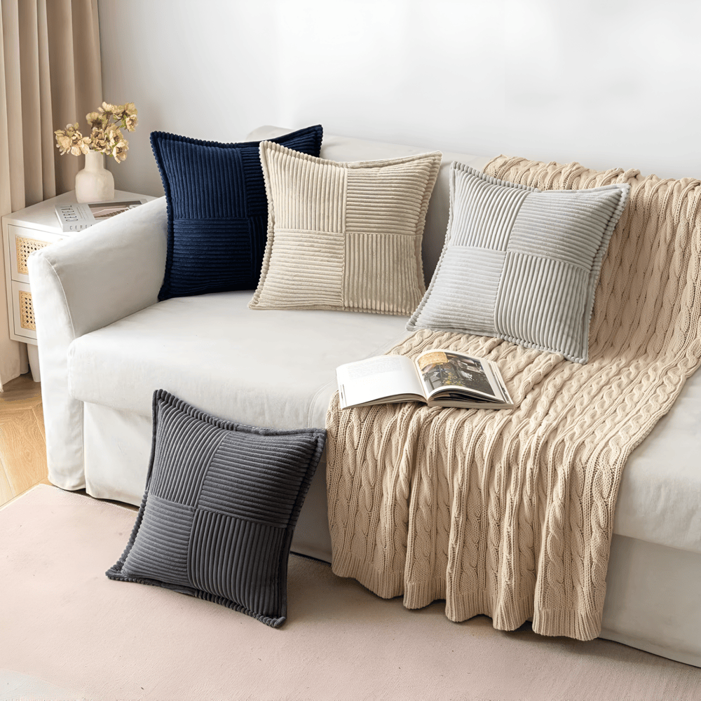 Corduroy Decorative Pillow with Ribbed Design