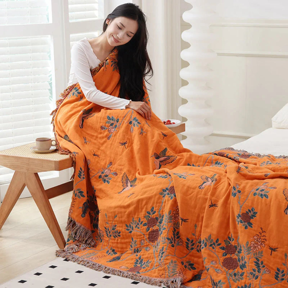 Elegant Cotton Throw Blanket with Tassels