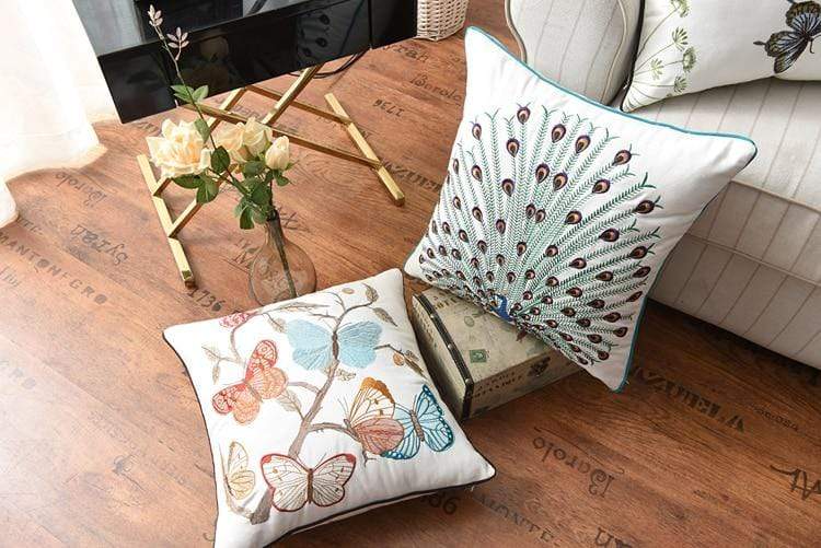 Embroidered Nature Decorative Pillow