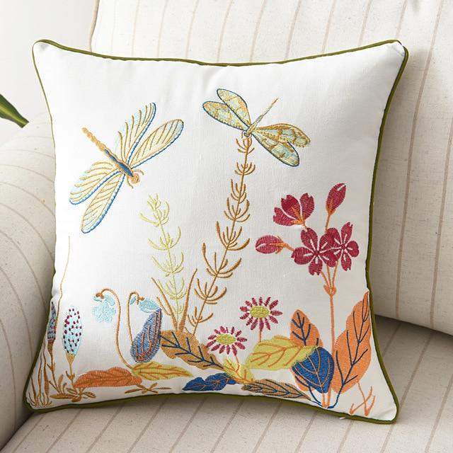 Embroidered Nature Decorative Pillow