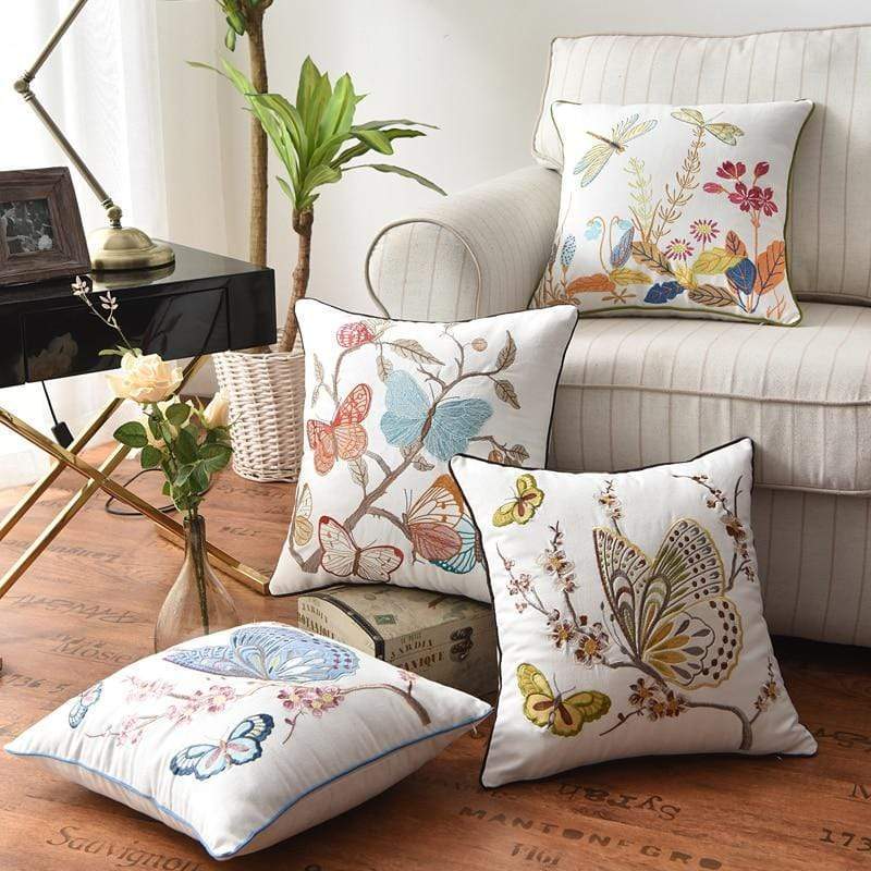 Embroidered Nature Decorative Pillow