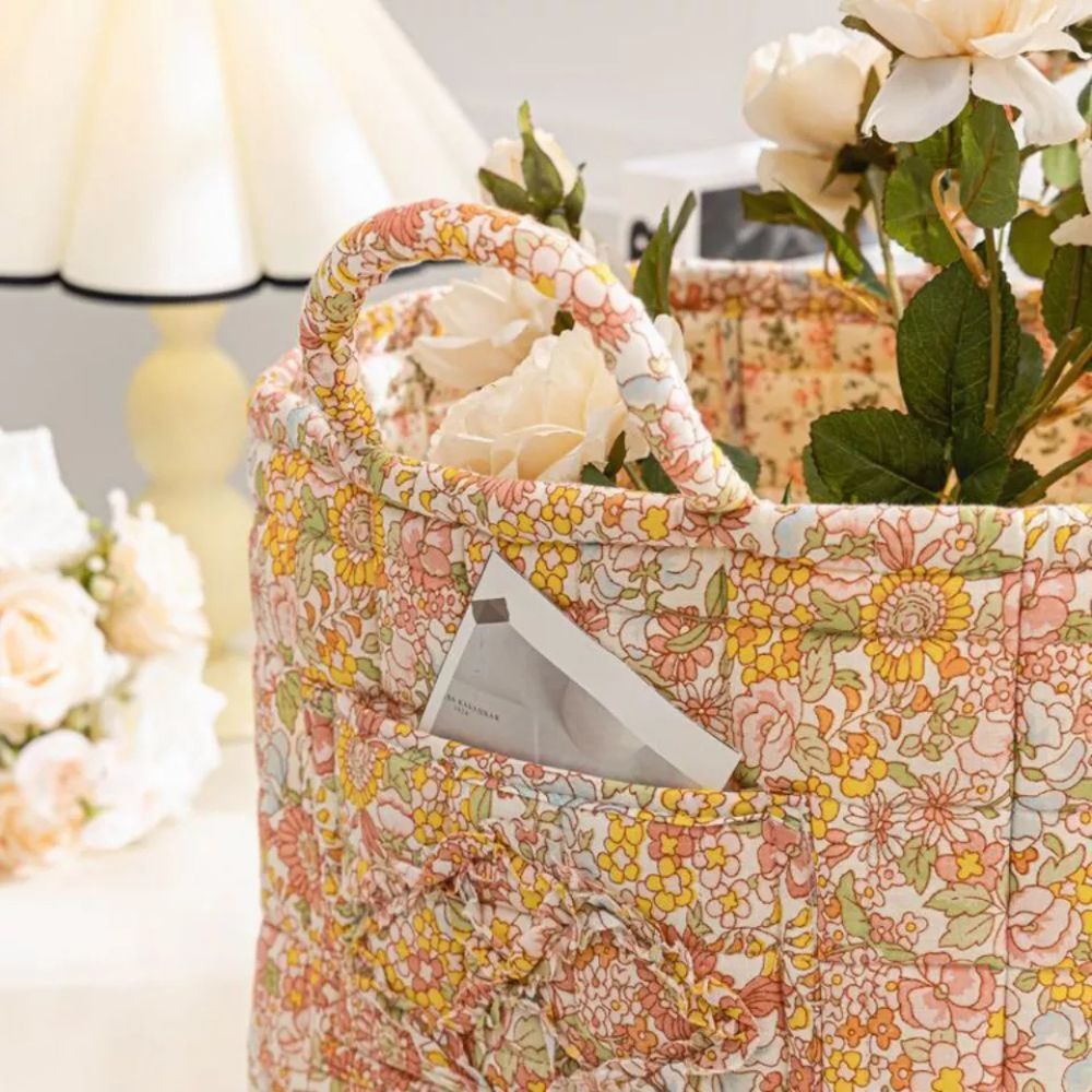 Floral Canvas Storage Basket with Handles