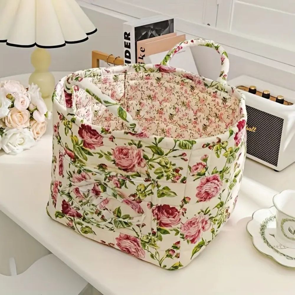 Floral Canvas Storage Basket with Handles