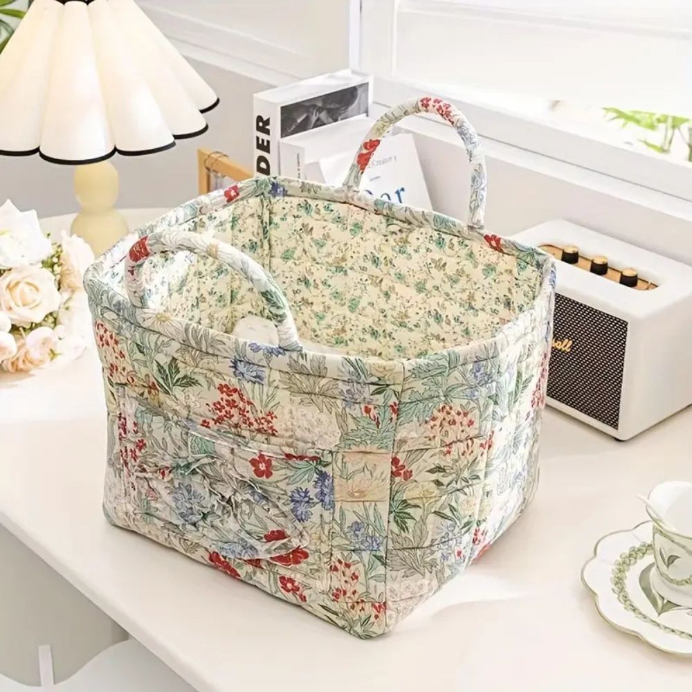 Floral Canvas Storage Basket with Handles