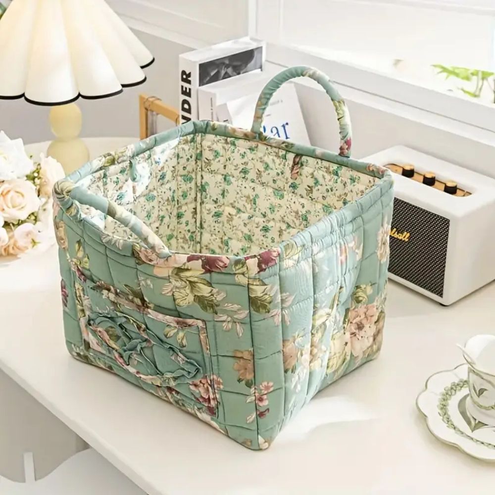 Floral Canvas Storage Basket with Handles