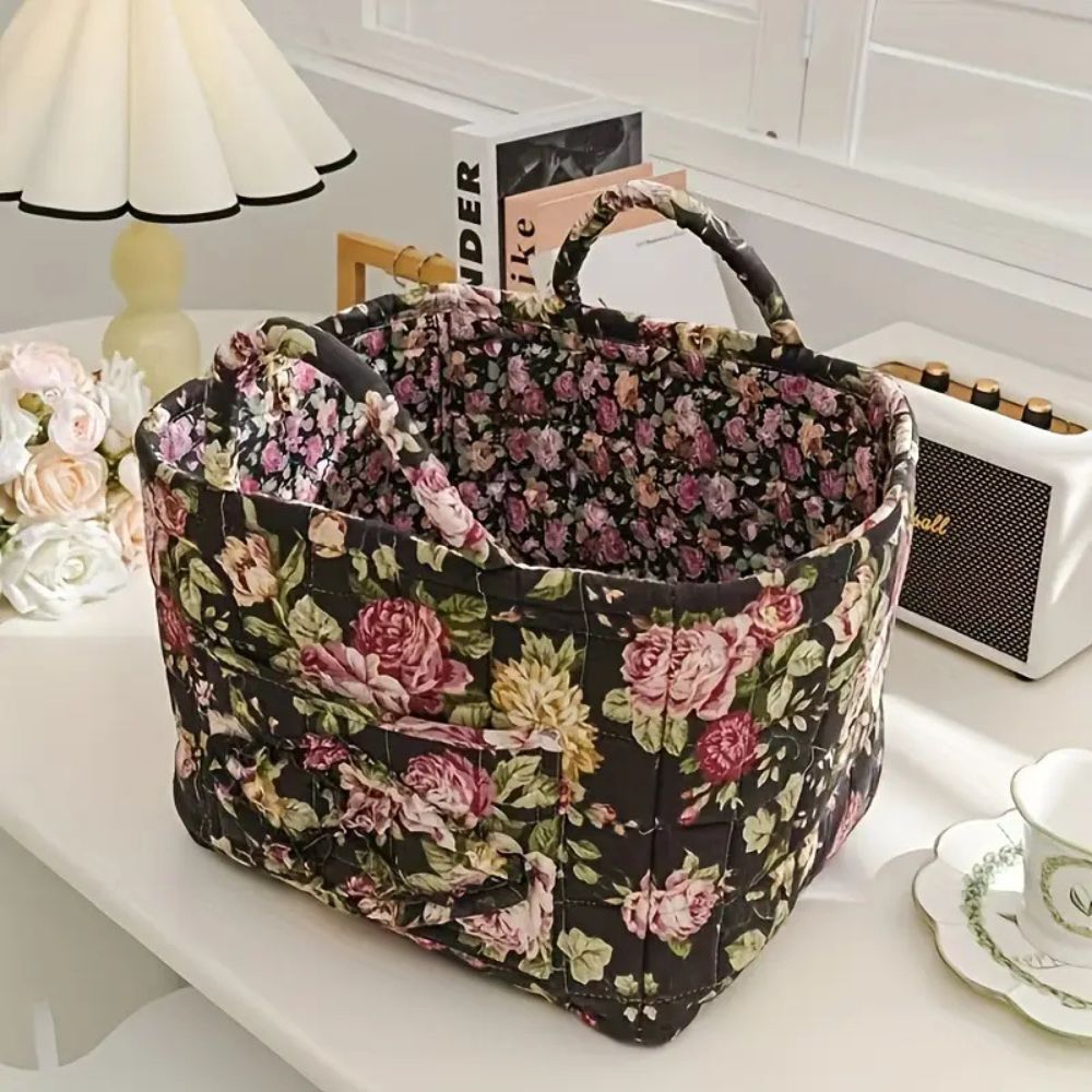 Floral Canvas Storage Basket with Handles